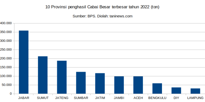 Produksi cabai besar nasional tahun 2022