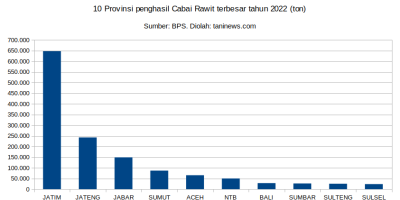 Produksi cabai rawit nasional tahun 2022